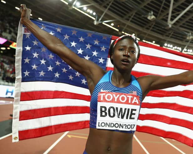Tori Bowie as World Champion in 100m at 2017 World Athletics Championship