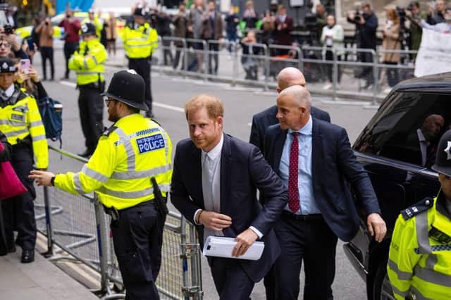 Prince Harry, Duke of Sussex, arrives to give evidence at the Mirror Group Phone hacking trial at the Rolls Building at High Court on June 7, 2023 in London, England. (Credit - Getty