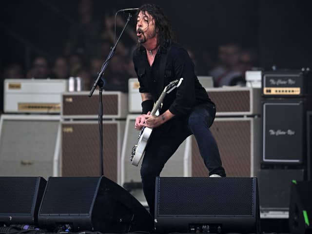 Dave Grohl and the Foo Fighters, performing as The Churnups, play on the Pyramid Stage on day 3 of the Glastonbury festival in the village of Pilton in Somerset, southwest England, on June 23, 2023. The festival takes place from June 21 to June 26. (Photo by Oli SCARFF / AFP) (Photo by OLI SCARFF/AFP via Getty Images)
