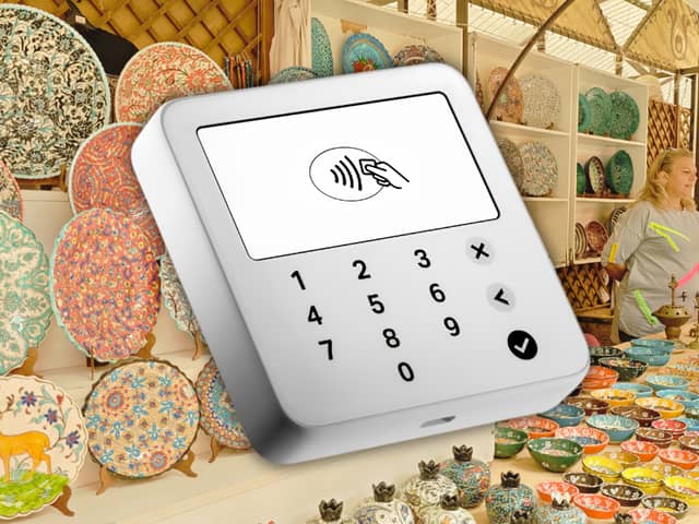The compact SumUp card reader helps market traders, craft sellers and small businesses accept contactless and card payments without expensive equipment.