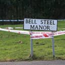 Police tape at the scene of the shooting in the Bell Steel Manor area of Dunmurry, west Belfast