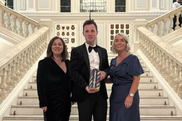 JP McCafferty, General Manager of Bishop’s Gate Hotel, pictured with members of his team after the hotel was named Hotel of the Year at the 2026 Ulster Tatler Awards at Belfast City Hall.