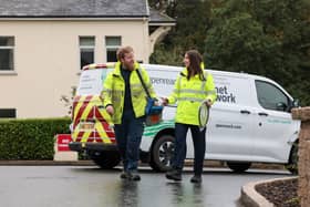 Pictured is Lauren McGaughey (right) Openreach NI Director with an Openreach engineer.
