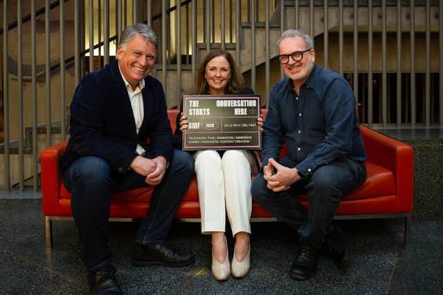 Pictured at the launch of Belfast Media Festival (L-R) are Richard Williams, Chief Executive of Northern Ireland Screen, Mary McKeagney, Chair of Belfast Media Festival and Eddie Doyle, Senior Head of Content Commissioning, BBC Northern Ireland