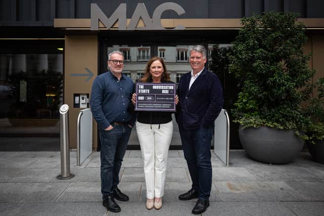 Pictured at the launch of Belfast Media Festival (L-R) are Eddie Doyle, Senior Head of Content Commissioning, BBC Northern Ireland, Mary McKeagney, Chair of Belfast Media Festival and Richard Williams, Chief Executive of Northern Ireland Screen