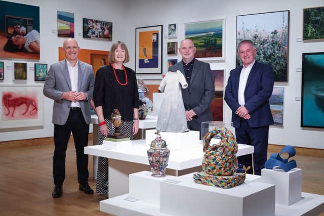 Johnny Hanna, Partner in Charge of KPMG in Northern Ireland; Amanda Croft, Keeper of The RUA Diploma Collection; Peter Richards, President of the Royal Ulster Academy; and Gordon Milligan OBE, Chairman of National Museums NI. 