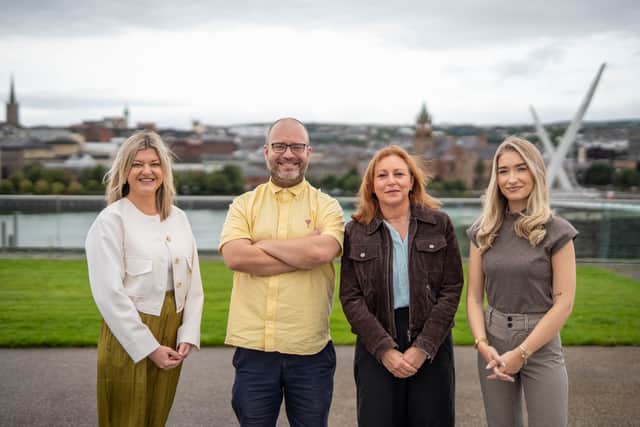 Pictured are Erin McFeely, director Northern Ireland, Alchemy Technology Services, Alastair Cameron, founder, TechTides, Alison Ballard, director, Allstate NI and Aoife Heaney, Programme and Events Executive, The AMP Growth Incubator