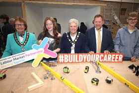 (L-R) Deputy Mayoress Valerie English, Peyton Duffy student from Parkhall Integrated College, Deputy Mayor of Antrim and Newtownabbey, Councillor Alison Bennington, CITB Chief Executive Bary Neilson, Eoin Rintoul Parkhall Integrated College