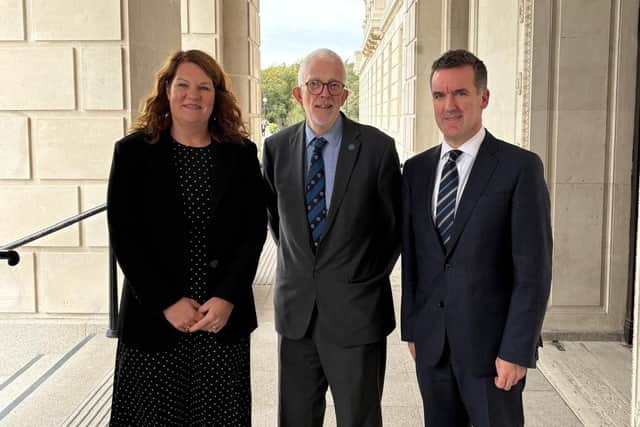 (L-R): Laura Vance BL, Chair of the Family Bar Association; Stewart Dickson MLA, Chair of the All-Party Group on Access to Justice; and Paul Dougan, Solicitor and Member of the Law Society’s Access to Justice Committee.