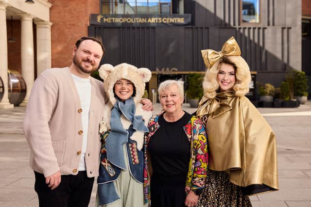 Ciaran Haggerty, Playwright, Ellen Conway as Baby Bear, Julie Stewart Head of Live Programming at the MAC, and Orla Mullan as Goldilocks