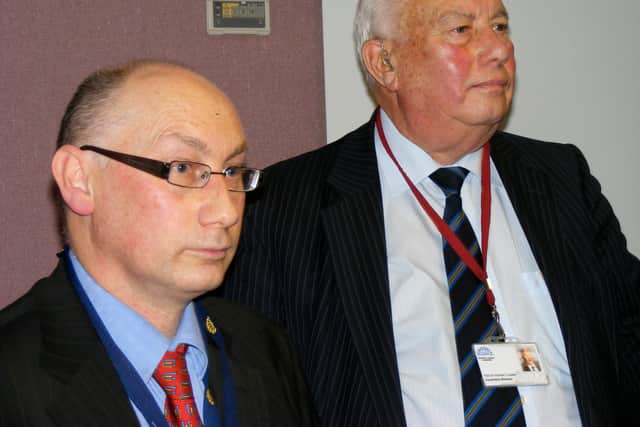 Political journalist Dr John Coulter, left, pictured with his late dad, the North Antrim UUP MLA Rev Dr Robert Coulter MBE at Parliament Buildings in 2006.