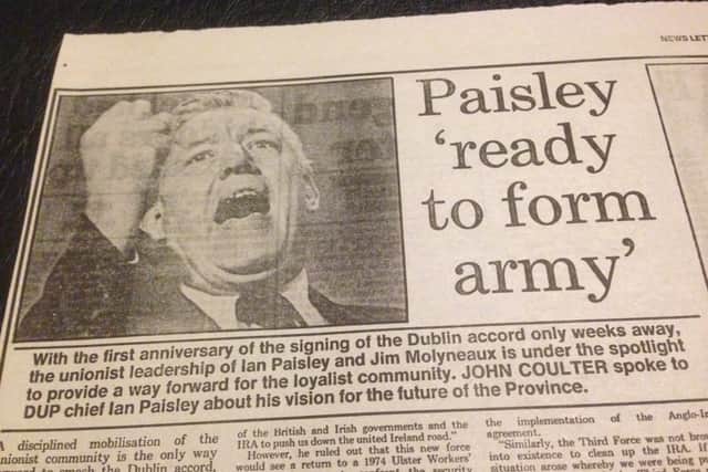 Screen dump of John Coulter's exclusive News Letter interview with then DUP leader Rev Ian Paisley in October 1986.