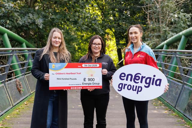 Pictured (L-R) is Power NI colleagues Amy Bogle and Chloe Barr with Cathy Dalton - Family & Youth Services Manager at Children's Heartbeat Trust.