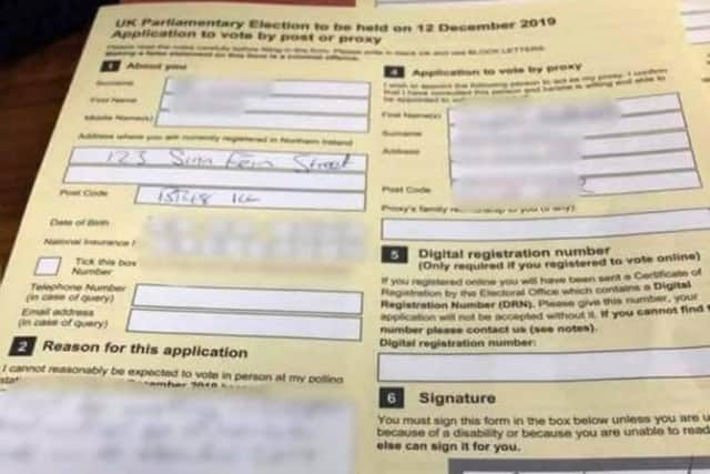 One of the postal voting forms said to have been found in a black bin bag