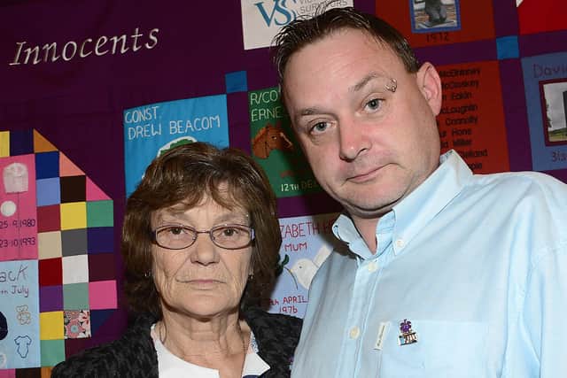 Gina Murray, mother of Leanne Murray, with her son Gary. He has slammed Sinn Fein for using one of Leanne's killers to canvass for votes in the forthcoming election