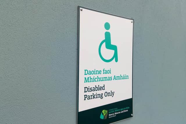 The sign adjacent to every disabled parking space at Saintfield Community Centre