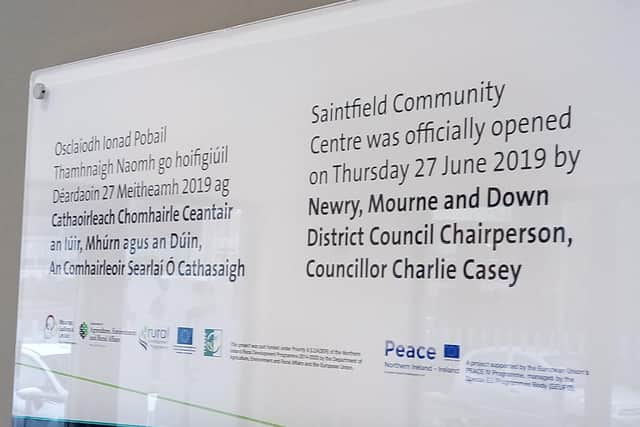 Signage behind the reception desk at Saintfield Community Centre