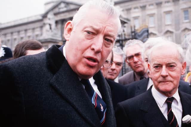 Ian Paisley and James Molyneaux outside Buckingham Palace in London in 1987. Moncrieff got to know both politicians well as a Westminster editor