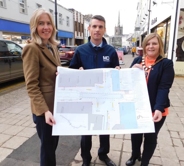 From left; Alison McCullagh, acting chief executive, Fermanagh and Omagh District Council, Enda Shields, FP McCann and Cllr. Siobhan Currie, chair of Fermanagh and Omagh District Council.