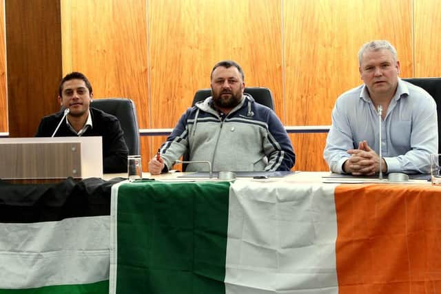 Padraig McShane (right) was suspended for three months from council meetings after this photograph emerged