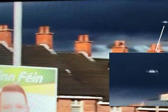 A screenshot showing the white object in the sky above Belfast.
