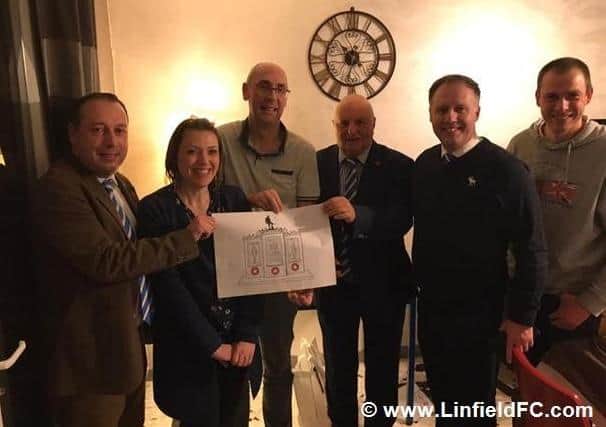 The Linfield FC delegation led by chairman Roy McGivern (left) were welcomed in Bertrancourt by mayor Patrick Schricke (third from left) and deputy mayor Celine Jasiak (second from left)