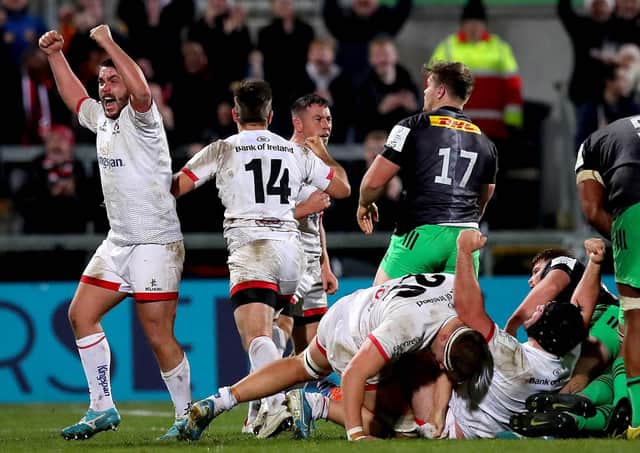 Ulster's Adam McBurney celebrates at the full time whistle.