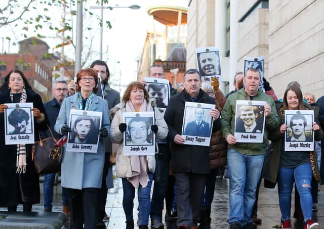 Relatives of those killed at Ballymurphy outside court on Monday