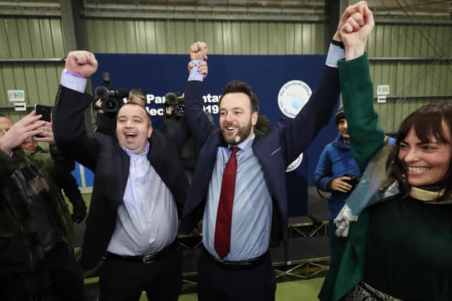 SDLP Leader Colum Eastwood is elected MP for Foyle at Meadowbank Sports Arena in Magherafelt Co Londonderry