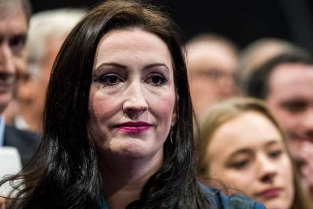 The DUP's Emma Little-Pengelly reacts to losing the Belfast South seat at the Titanic exhibition centre, Belfast, for the 2019 General Election. PA Photo.