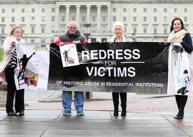 SAVIA campaigners, including Margaret McGuckin (third left), during a protest at Stormont in October