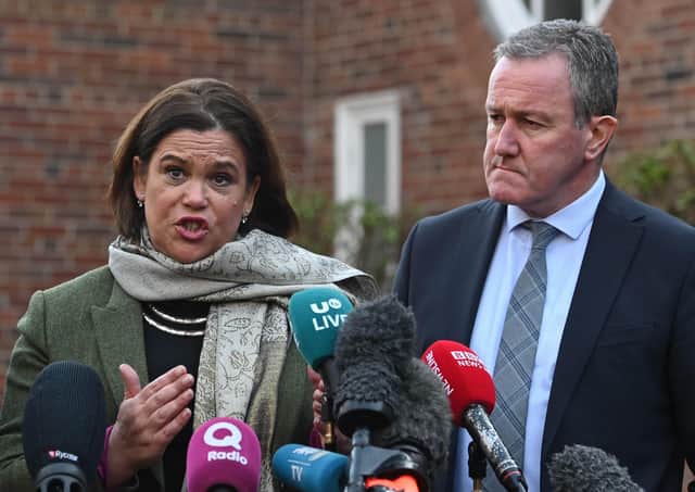 Sinn Fein's Mary Lou McDonald, centre, with Michelle O'Neill and Conor Murphy after talks with Northern Ireland Secretary Julian Smith  at Stormont House on Monday. "I respectfully beg them to put on hold their proposal," says Harry Stephenson. Pic: Colm Lenaghan/Pacemaker Press