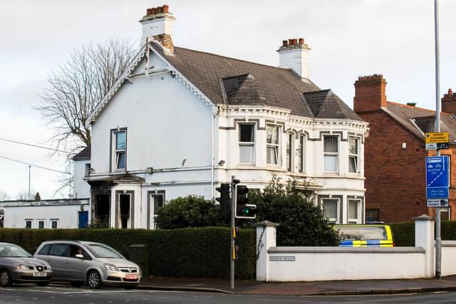 The scene at the notorious Kincora home in east Belfast, where children were abused by staff in the 1970s, which has been damaged in an arson attack.