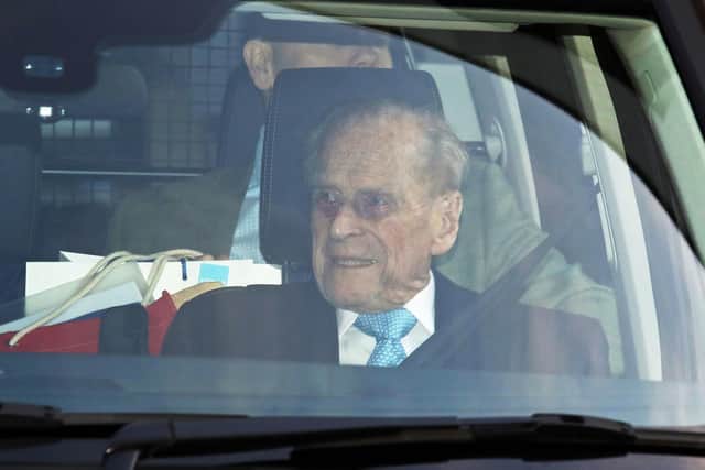 The Duke of Edinburgh leaves King Edward VII Hospital in London, after being admitted last Friday for observation and treatment in relation to a pre-existing condition