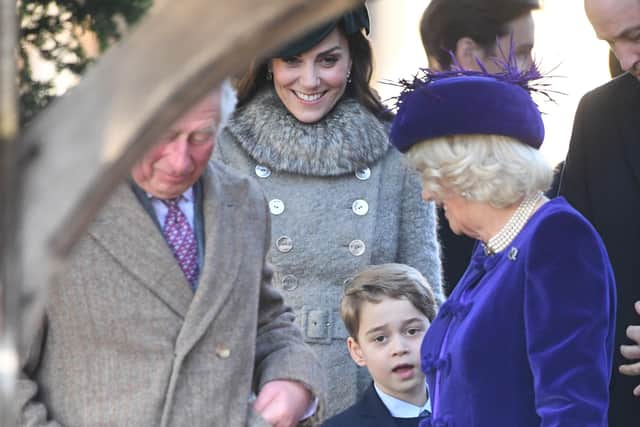 The Prince of Wales, the Duchess of Cambridge, Prince George and the Duchess of Cornwall after the service.  Photo: Joe Giddens/PA Wire