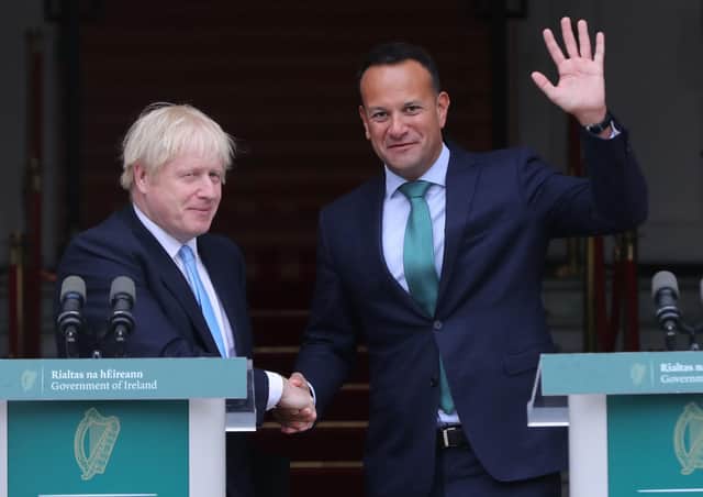 Leo Varadkar meeting Boris Johnson in Government Buildings in Dublin in September. The pair in October had a more productive meeting in Cheshire. Photo: Niall Carson/PA Wire