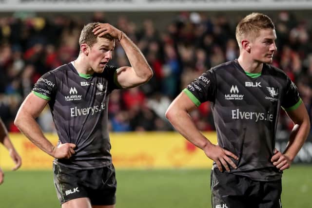Connacht's Stephen Fitzgerald and Conor Fitzgerald dejected after the loss to Ulster