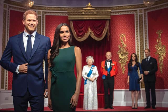 Madame Tussauds London moves its figures of the Duke and Duchess of Sussex from its Royal Family set to elsewhere in the attraction, in the wake of the announcement that they will take a step back as "senior members" of the royal family, dividing their time between the UK and North America. (Photo: Victoria Jones/PA Wire)