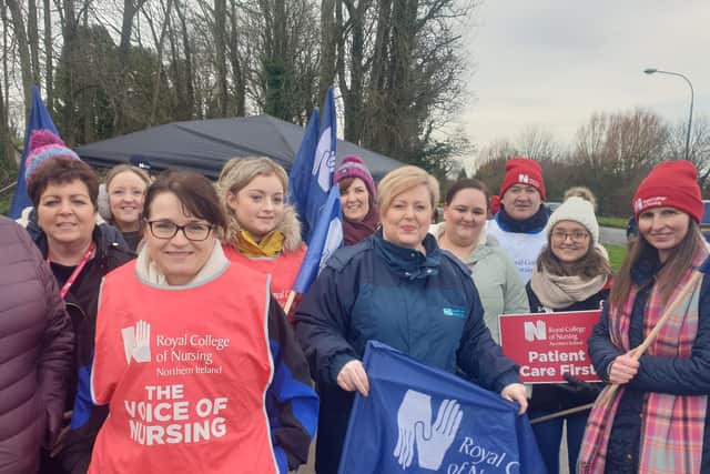 Some of the nurses who were on the picket line at Craigavon Hospital on Wednesday