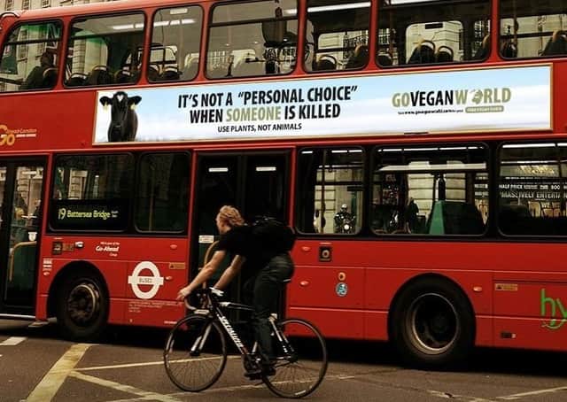One of the slogans which appeared on the side of Translink buses, paid for by a vegan group, which the UFU opposes