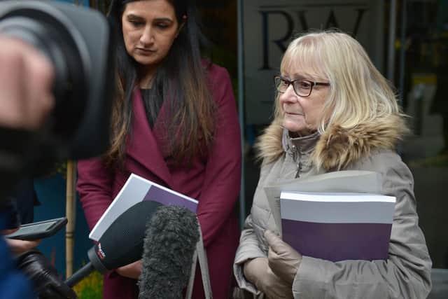 Lesley Cuthbert (right), a victim of Ian Paterson, with her solicitor Kashmir Uppal at The Bond Company, Birmingham, after Inquiry chairman, the Right Rev Graham James, presented a report and its findings of the Ian Paterson inquiry