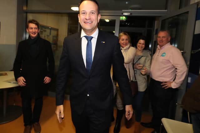 Fine Gael leader Leo Varadkar as he arrives for the the Irish general election count at Phibblestown Community Centre in Dublin. He did restate his party's refusal to form a coalition with Sinn Fein. Photo: Liam McBurney/PA Wire