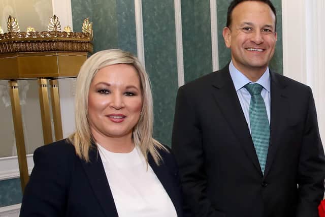 Sinn Fein Deputy First Minister Michelle O'Neill and Taoiseach Leo Varadkar at Stormont. "Leo Varadkar is reaping what he sowed. He validated Sinn Fein by insisiting it was included in government in Northern Ireland" Photo by William Cherry/Presseye