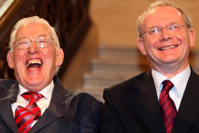 Then First Minister Ian Paisley and Deputy First Minister Martin McGuinness in 2007 became known as the Chuckle Brothers. Photo: Paul Faith/PA Wire