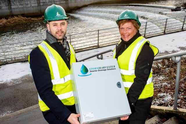 Pictured are Brian Moloney, founder of StormHarvester with Dr Vicky Kell, Director of Innovation, Research and Development, Invest Northern Ireland