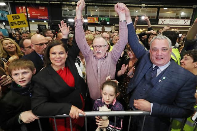 Mary Lou McDonald celebrates Sinn Fein's Dessie Ellis election success in Dublin on Saturday. "Why listen to Leo Varadkar and Micheal Martin saying Sinn Fein weren’t fit for government when the DUP and UUP thought they were?"