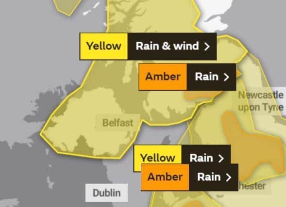 The UK Met Office weather warning map