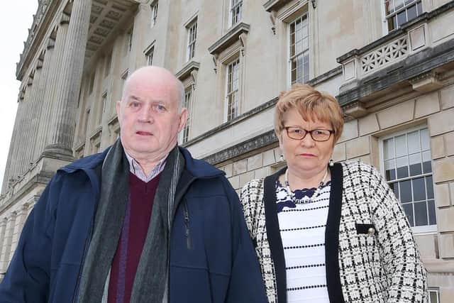 Breege Quinn visiting Stormont to meet politicians including the SDLP and Ulster Unionists. Ms Quinn, who blamed the IRA for beating her son to death has claimed Sinn Fein has put her through hell.