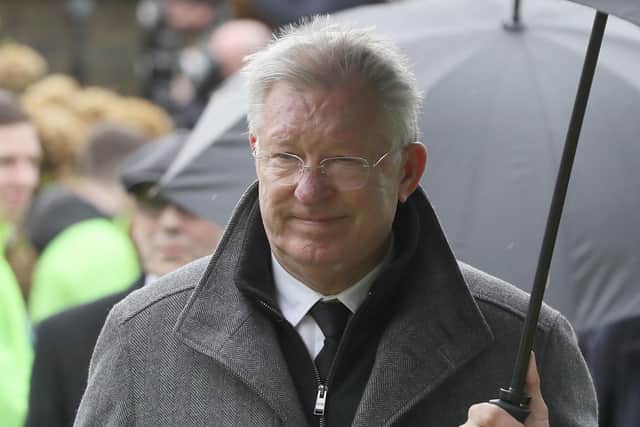 Sir Alex Ferguson arrives for the funeral of former Manchester United and Northern Ireland goalkeeper Harry Gregg, at St Patrick's Parsh Church, Coleraine.
