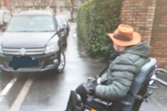 Cars parkes on pavement preventing whelechair user from getting throug - PSNI Facebook